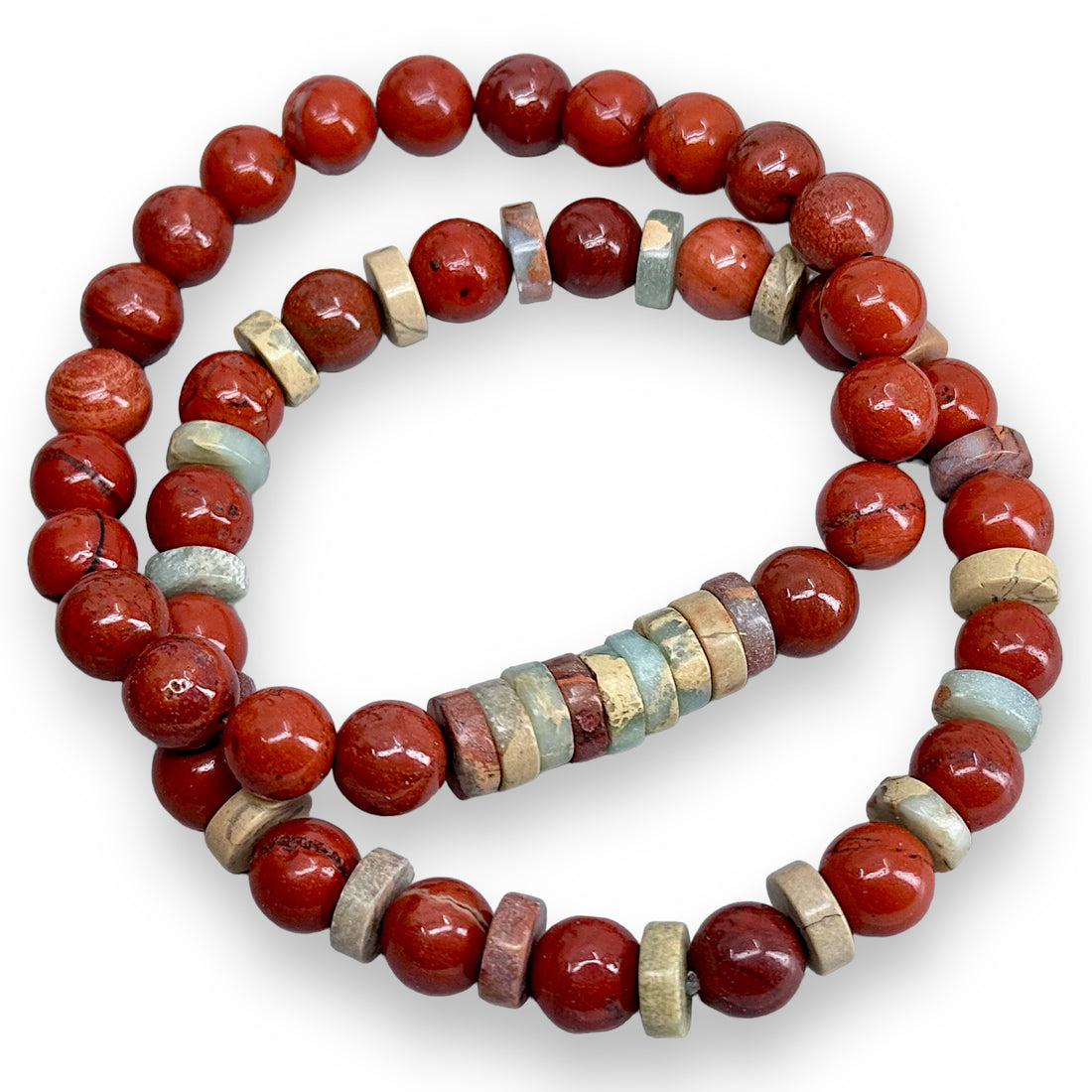 2 Armbänder: Roter Jaspis + Aqua Terra Perlen – Roter Jaspis 8 mm