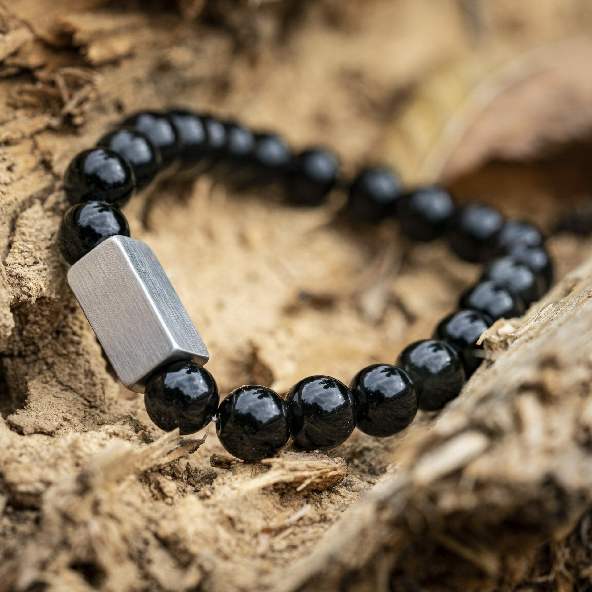 Obsidian schwarzes Naturstein-Perlenarmband