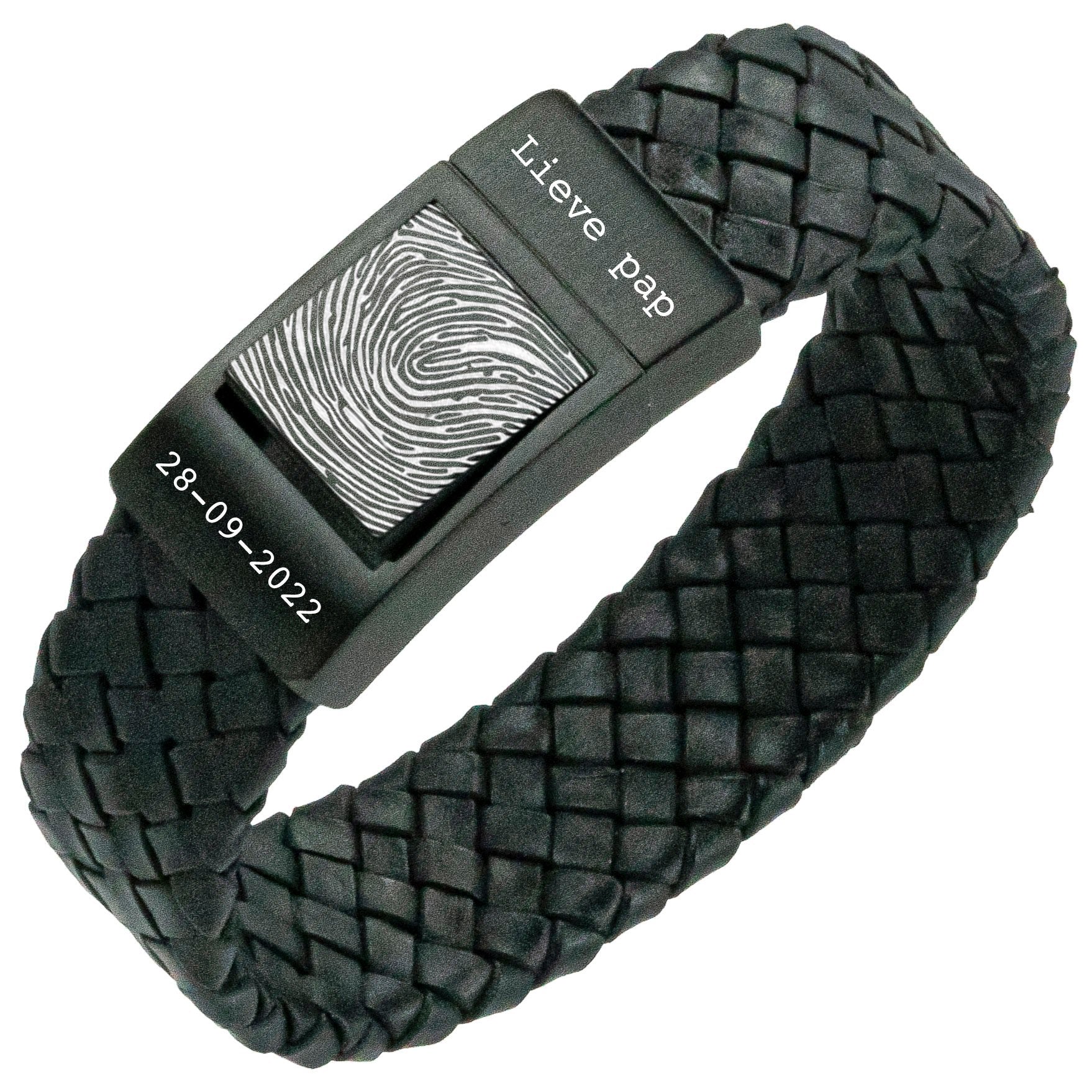 Papa-Fingerabdruck-Armband – Schwarzes geflochtenes Leder