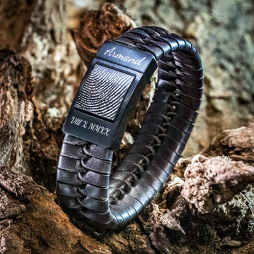 Fingerabdruck-Armband – geflochtenes Leder mit schwarzem Glied